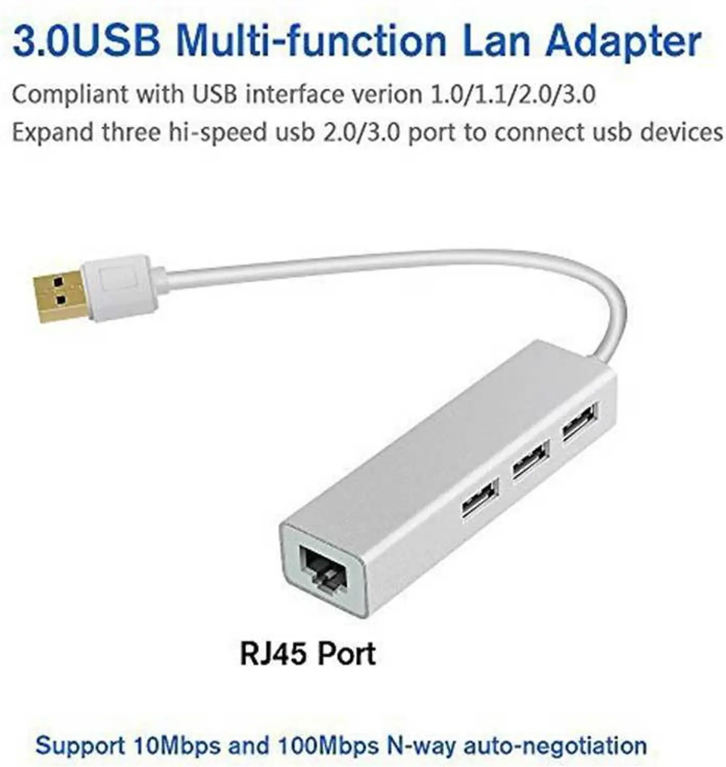 Hub USB avec 3 Ports USB et Port Réseau RJ45